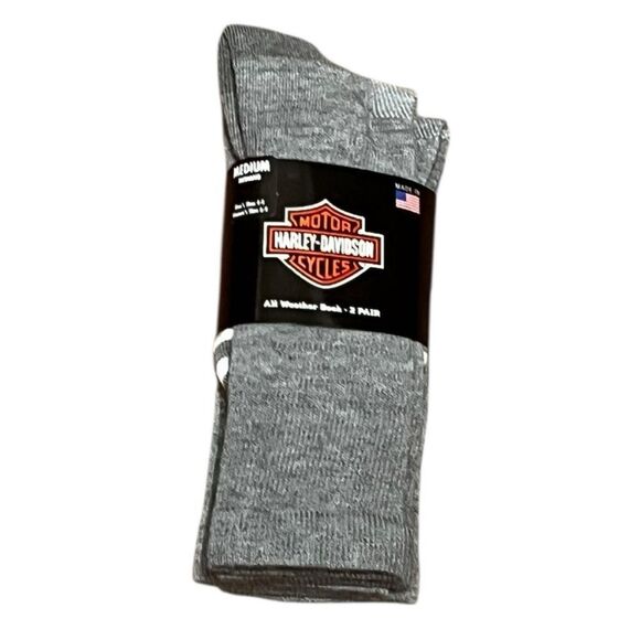 Harley-Davidson Heathered Gray All Weather Socks - 2 Pairs, Size M, NWT - Picture 1 of 6